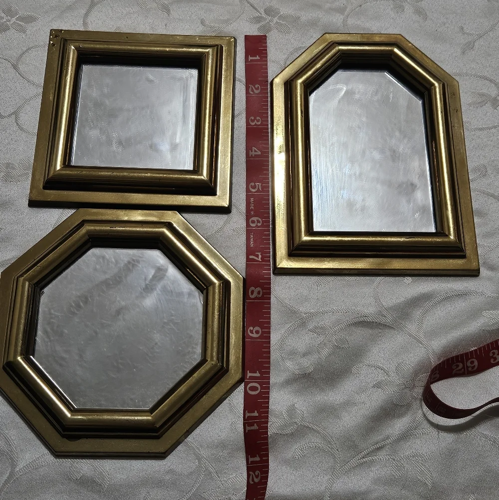 Brass Tone Decorative Wall Mirrors - Set of 3